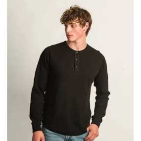 Henley Neck Waffle T Shirt